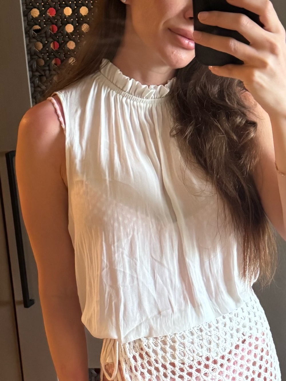 White loose halter neck top - Small see through look